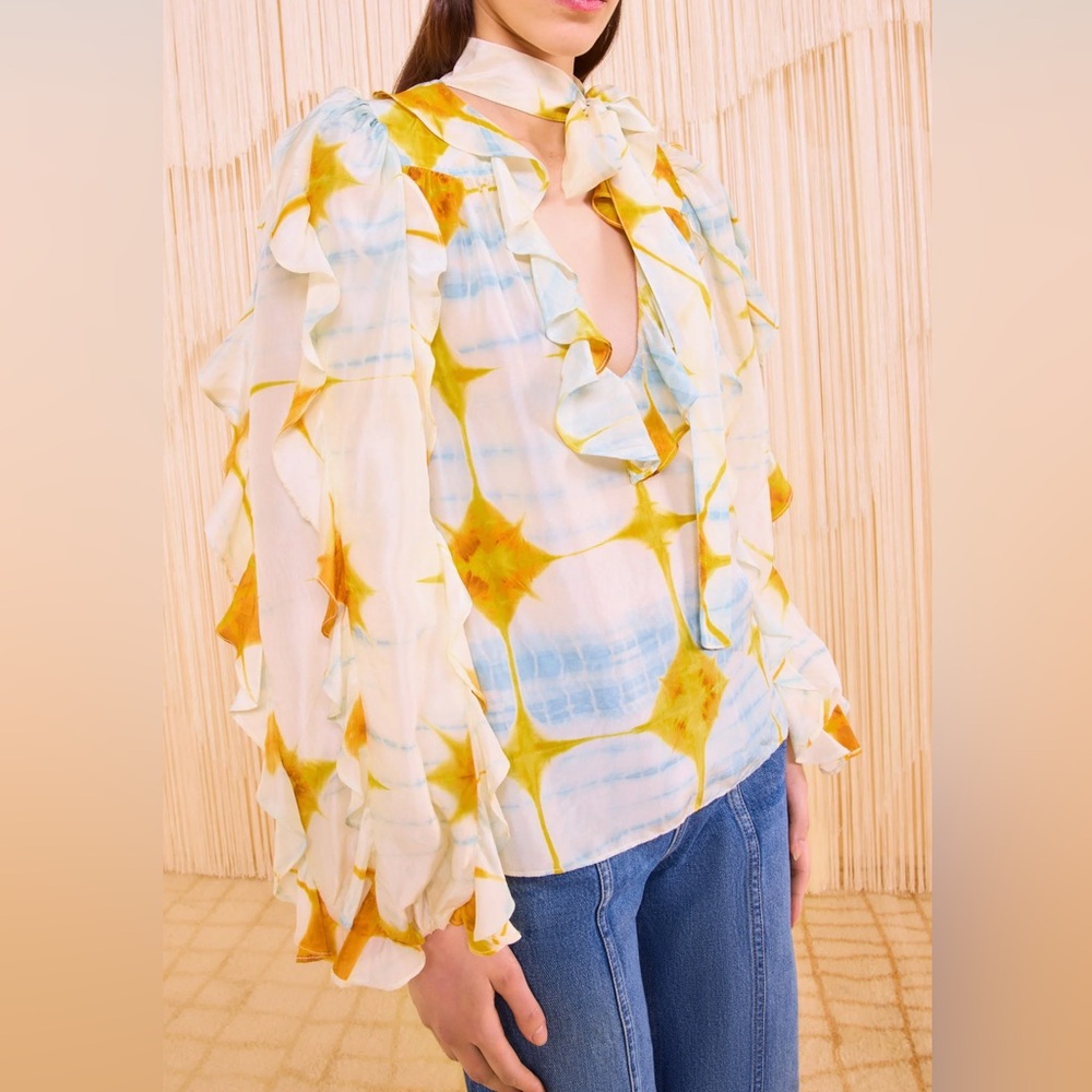 Ulla Johnson Yellow and Blue Ruffled Blouse - Picture 2 of 5